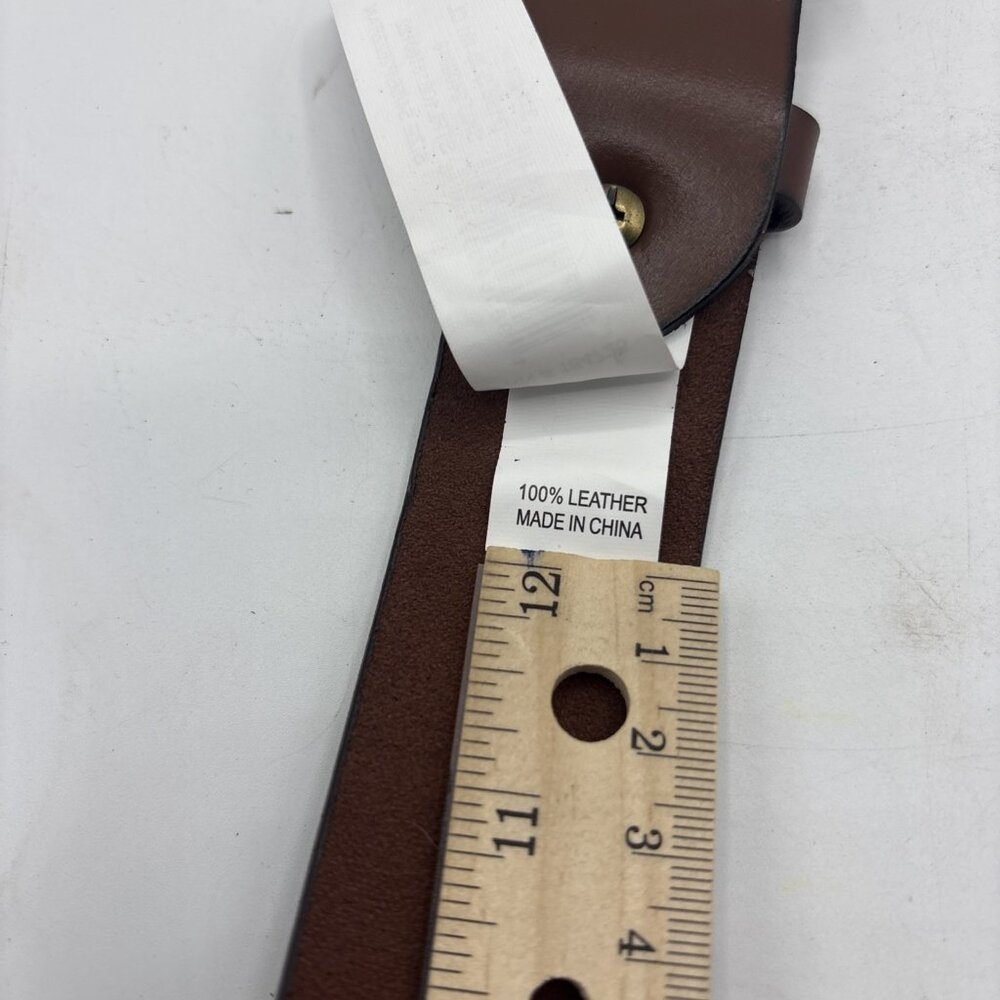 HB Men’s Brown Burnished Leather Belt Antique Brass Buckle Size 54–56 XL NWT - Picture 9 of 9